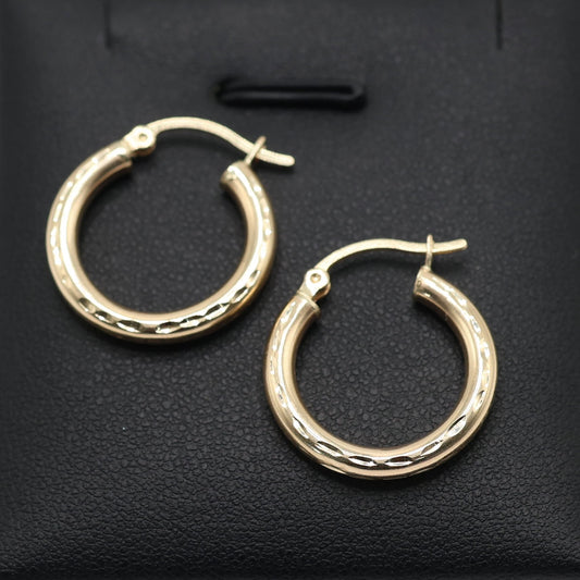 14KT GOLD INDENTATION HOOP EARRINGS