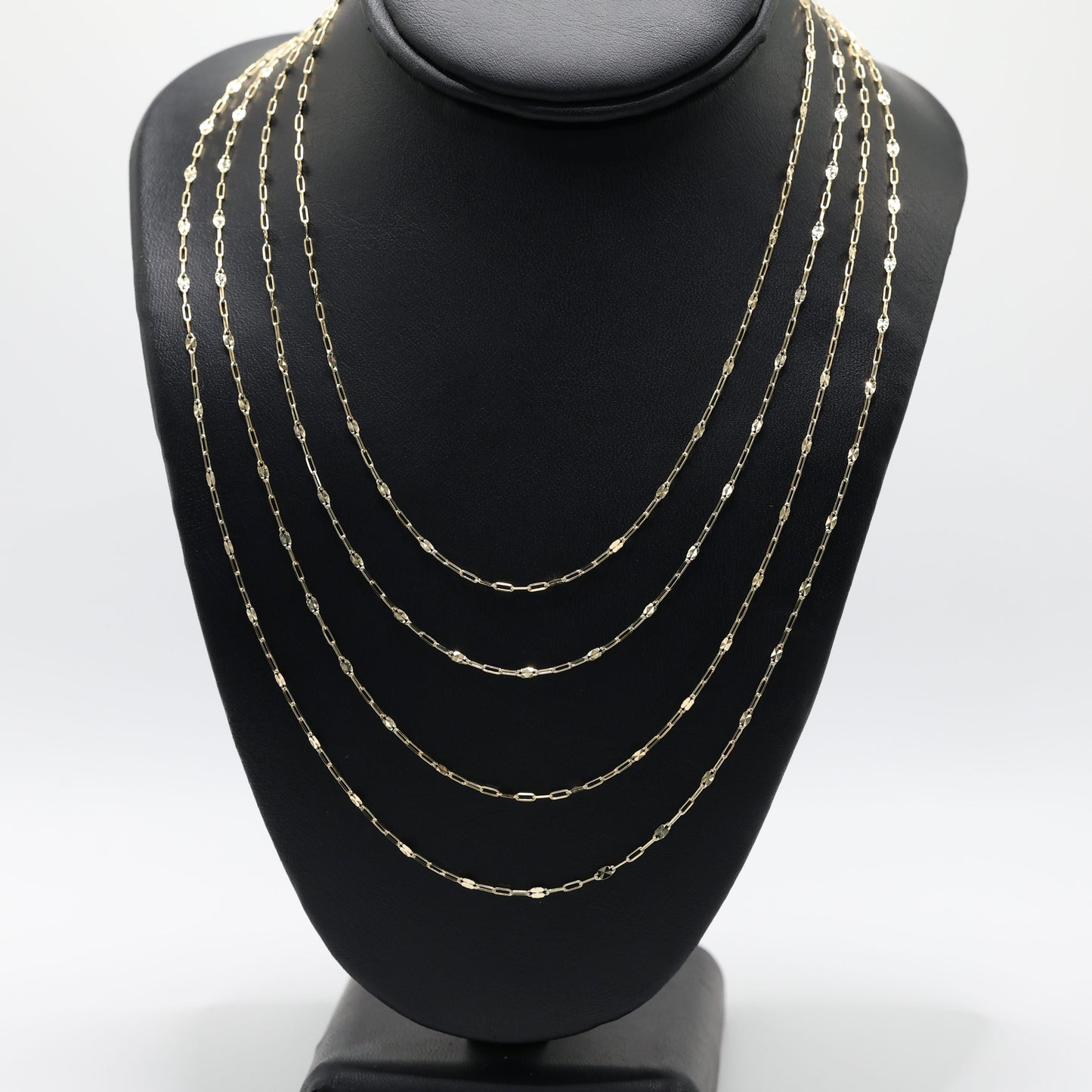 14KT GOLD MIRROR LINK PAPERCLIP CHAIN - 4 SIZES