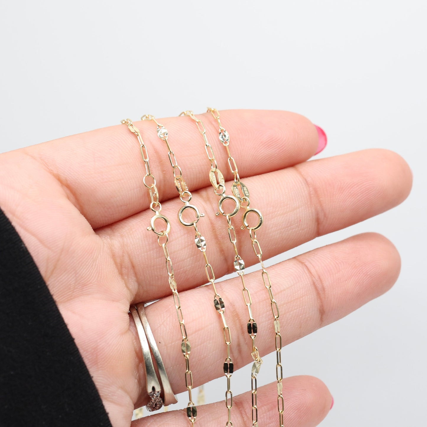 14KT GOLD MIRROR LINK PAPERCLIP CHAIN - 4 SIZES