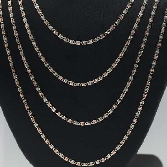 14KT GOLD 2.5MM 3 TONE VALE CHAIN NECKLACE - 4 SIZES
