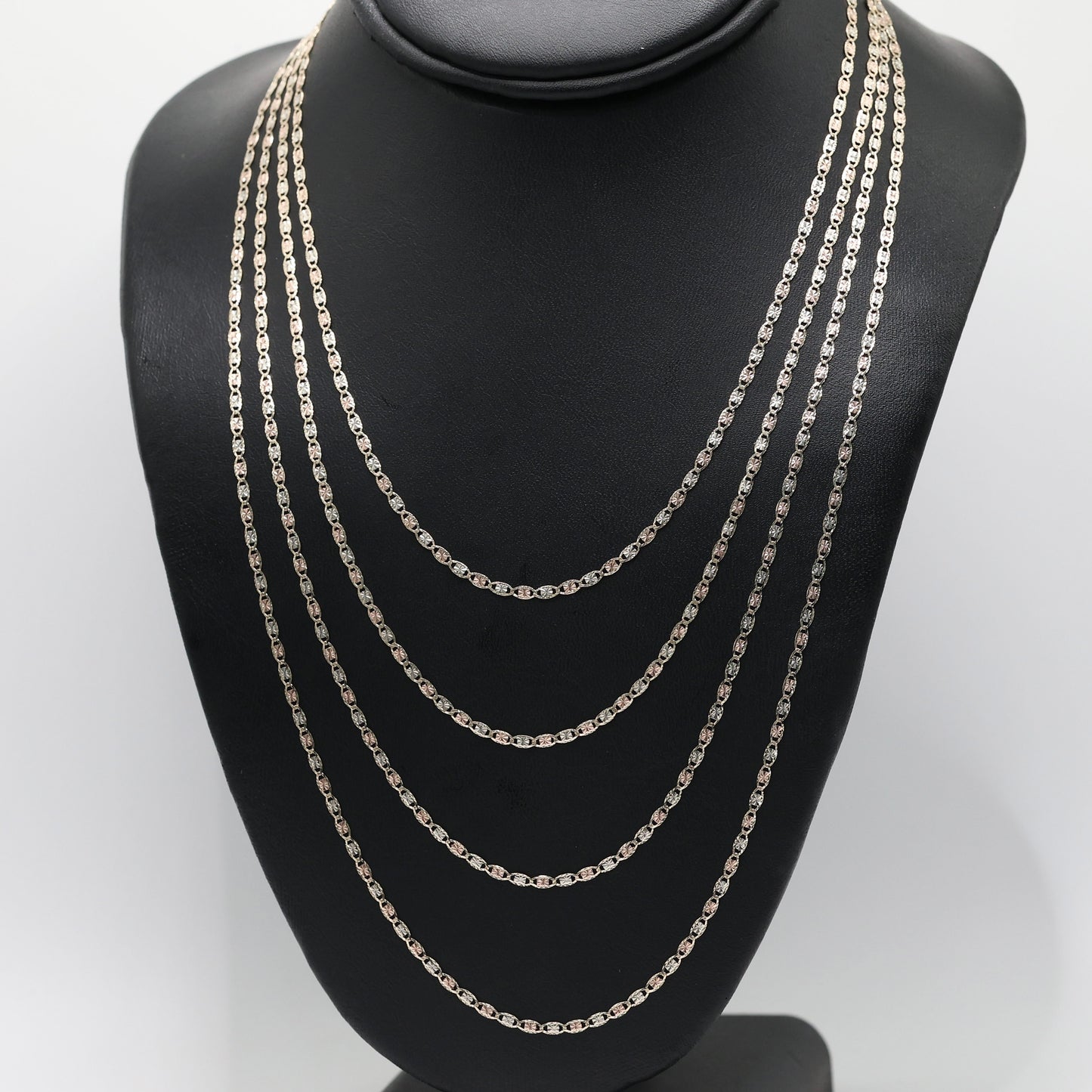 14KT GOLD 2.5MM 3 TONE VALE CHAIN NECKLACE - 4 SIZES