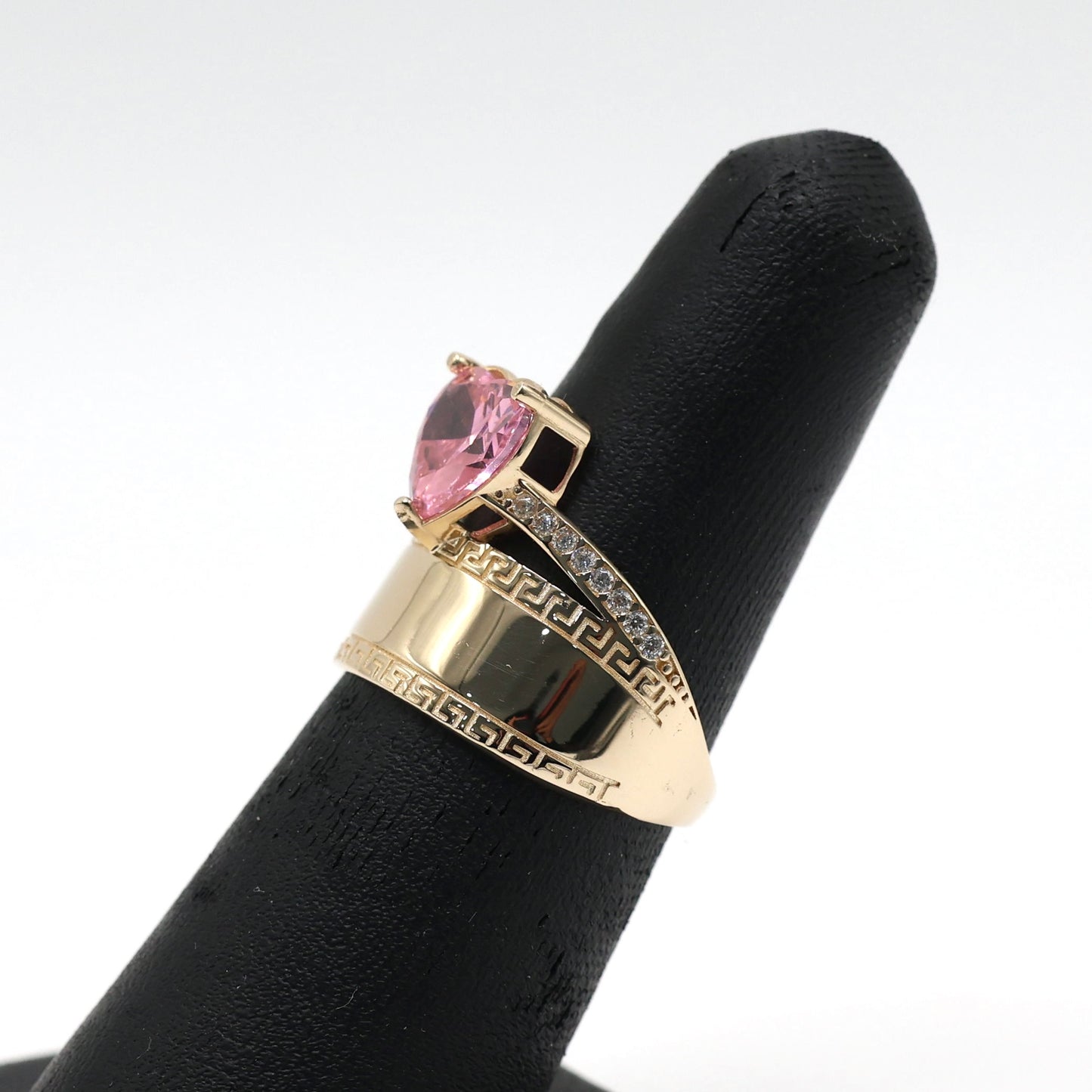 14KT GOLD CUBIC ZIRCONIA HEART PLAQUE RING 2 BAND - FREE LASER ENGRAVING