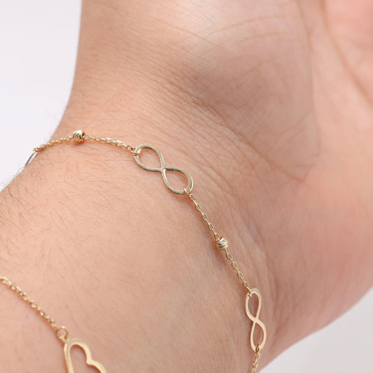 14KT GOLD INFINITY BRACELET WITH DAINTY BALLS