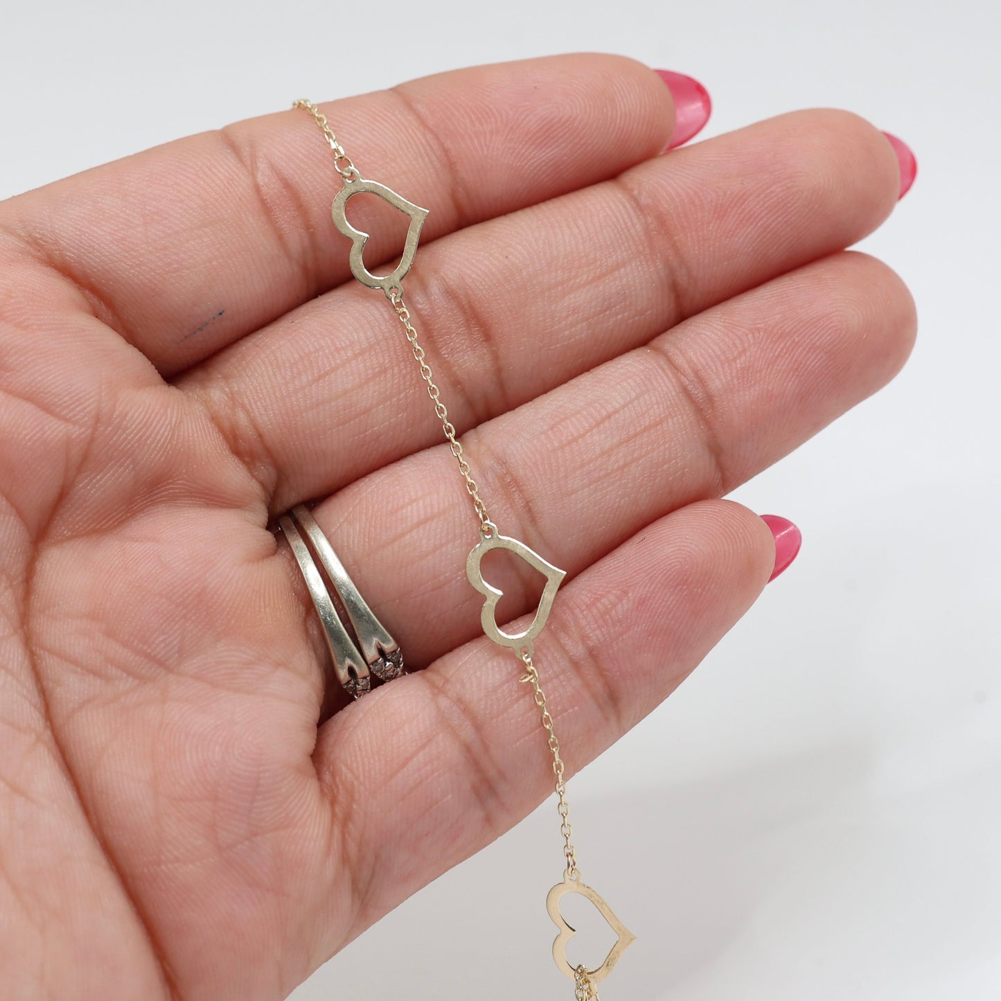 14KT GOLD DAINTY 4 HEART BRACELET