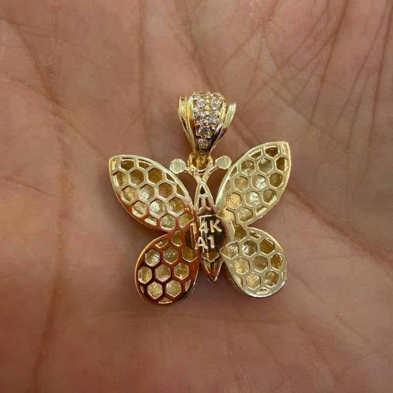 14KT GOLD BUTTERFLY PENDANT WITH CUBIC ZIRCONIA STONES