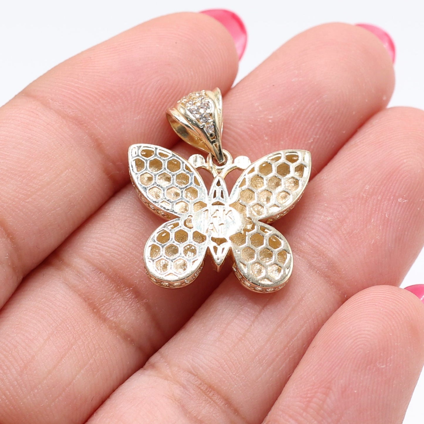 14KT GOLD BUTTERFLY PENDANT WITH CUBIC ZIRCONIA STONES