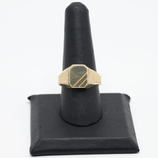14KT GOLD MENS SQUARE RING WITH CORNER DETAILS - FREE LASER ENGRAVING