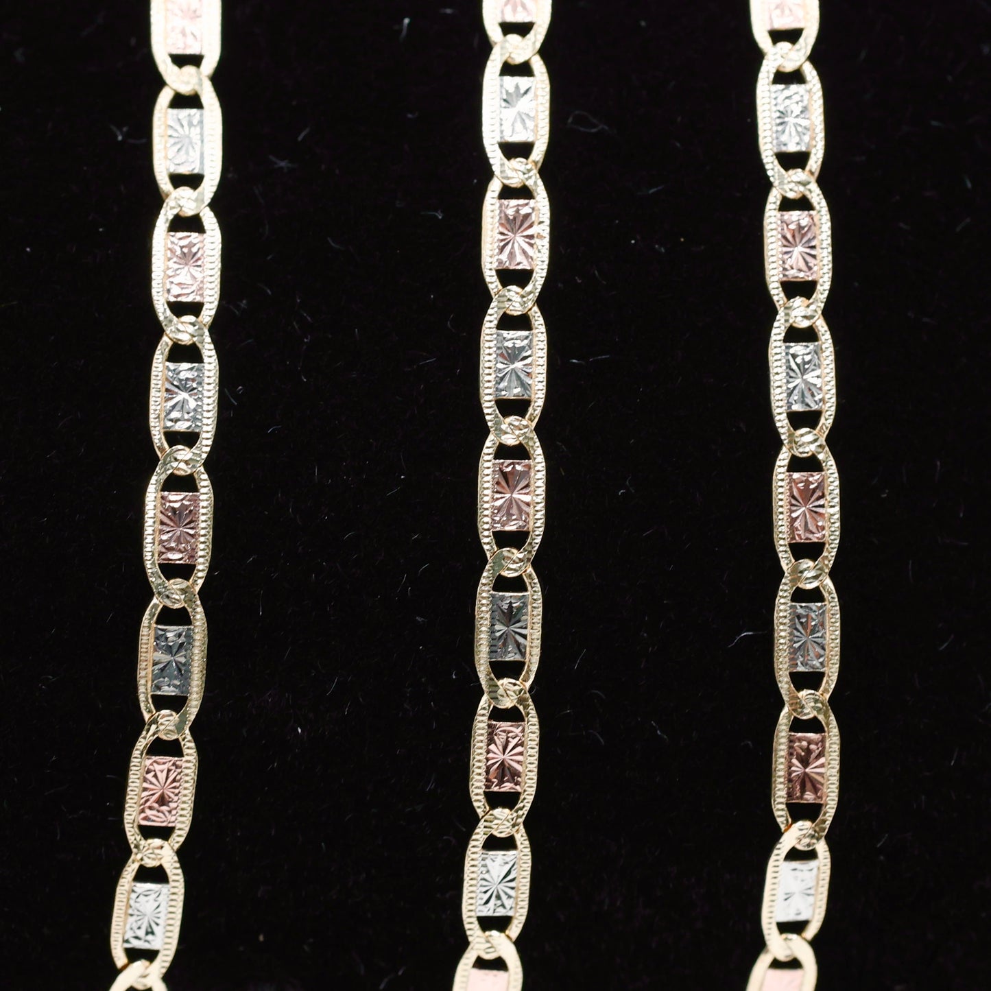 14KT GOLD VALE 3 TONE SOLID BRACELET -  3 SIZES AVAILABLE
