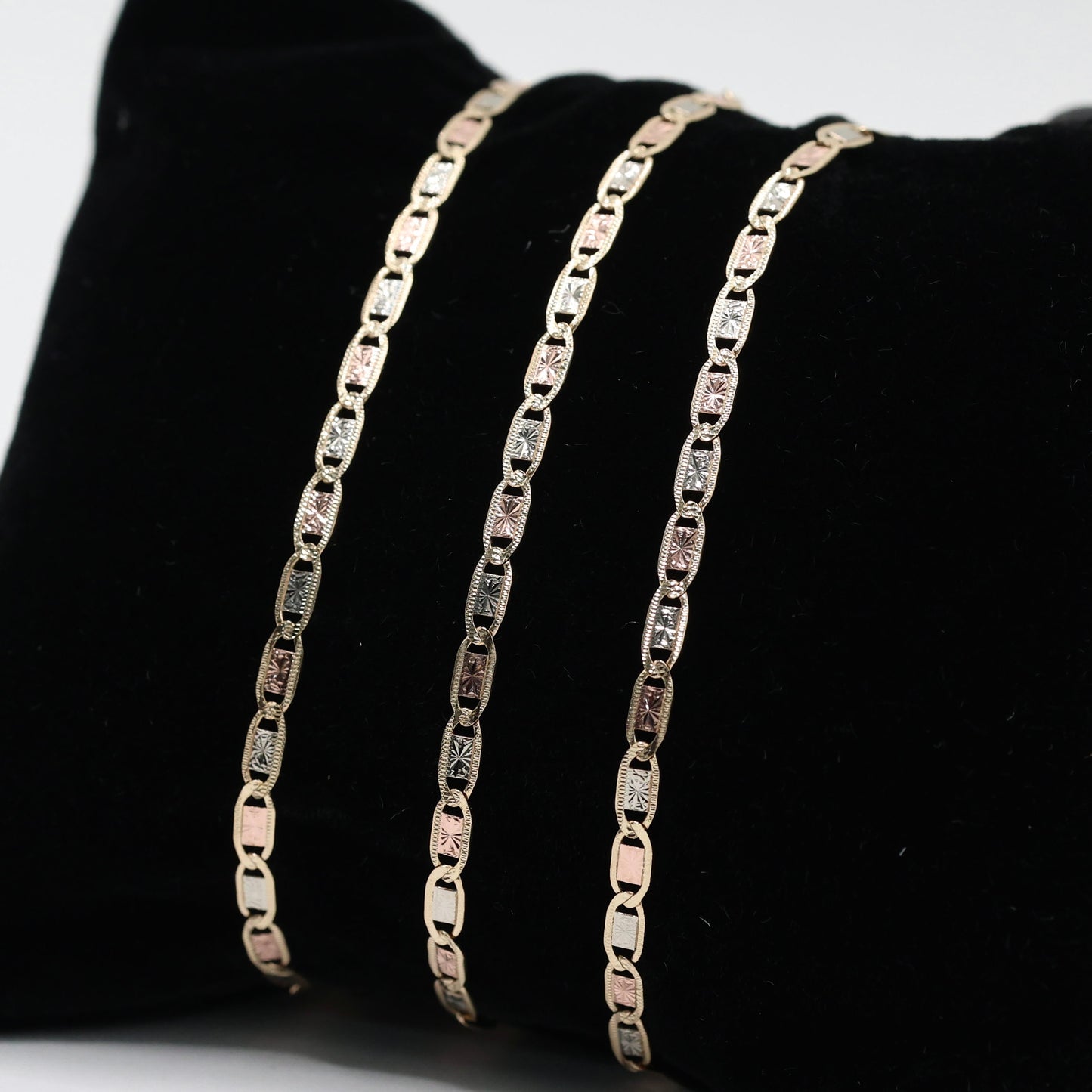 14KT GOLD VALE 3 TONE SOLID BRACELET -  3 SIZES AVAILABLE