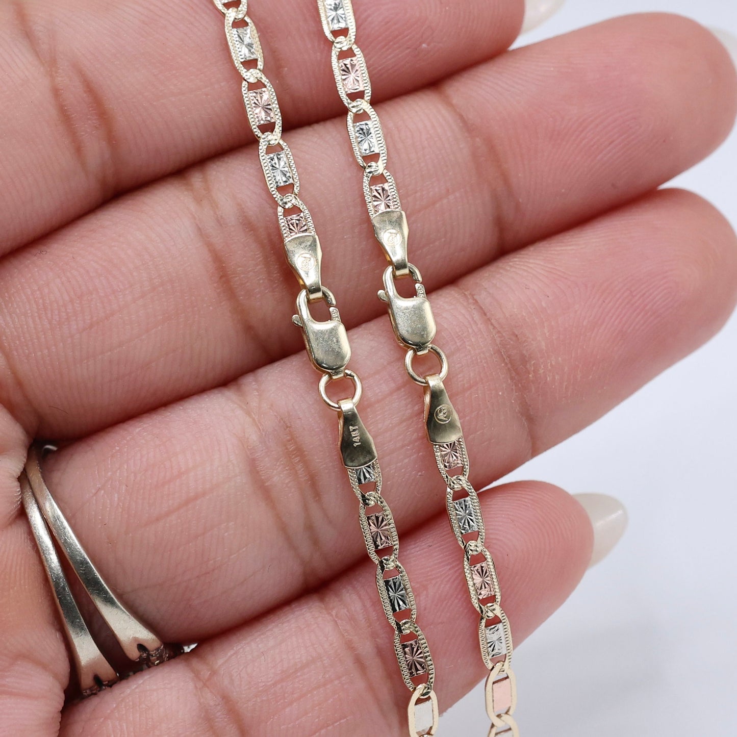 14KT GOLD VALE 3 TONE SOLID BRACELET -  3 SIZES AVAILABLE
