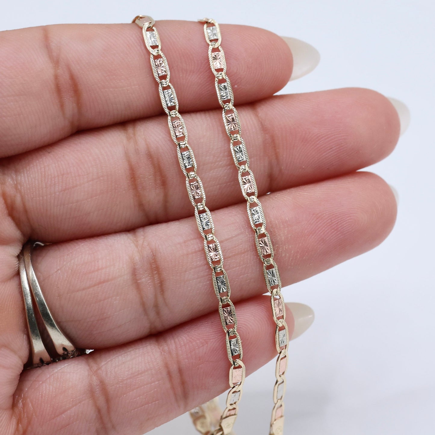 14KT GOLD VALE 3 TONE SOLID BRACELET -  3 SIZES AVAILABLE