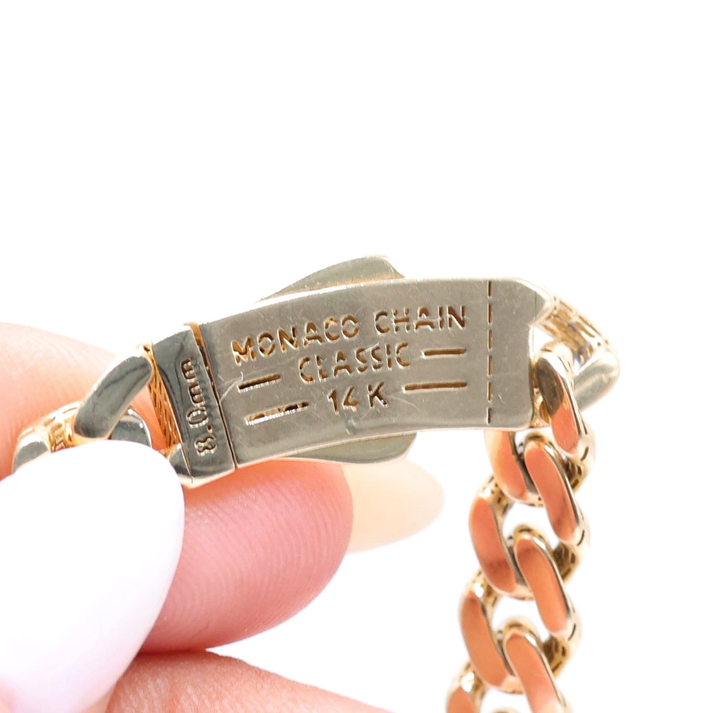 14KT GOLD 8MM MONACO CHAIN NECKLACE CLASSIC - SIZE 22