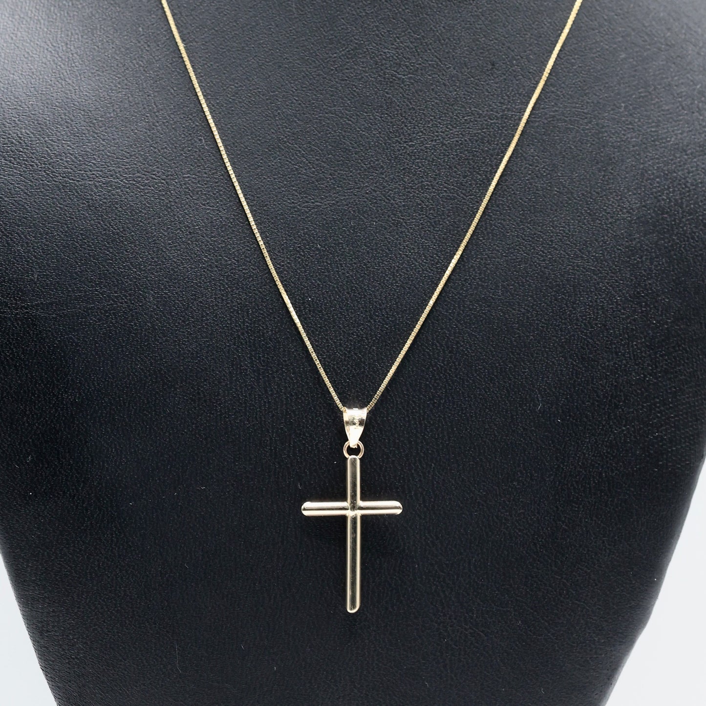 14KT GOLD BOX CHAIN WITH SIMPLE CROSS SET - 3 SIZES