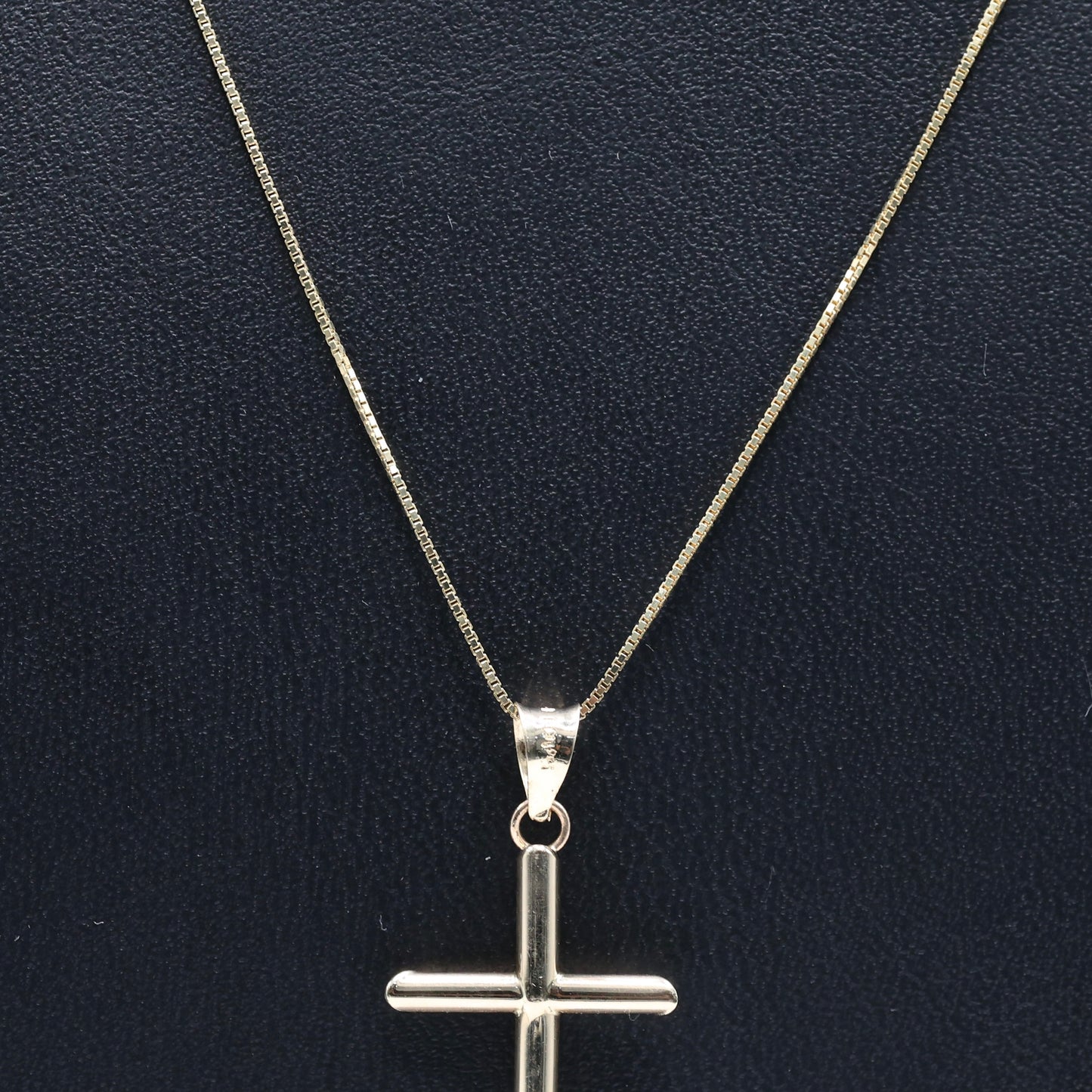 14KT GOLD BOX CHAIN WITH SIMPLE CROSS SET - 3 SIZES