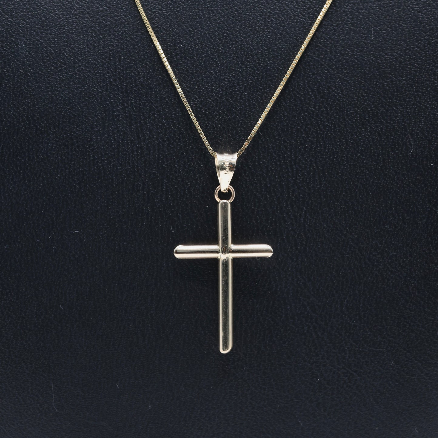 14KT GOLD BOX CHAIN WITH SIMPLE CROSS SET - 3 SIZES