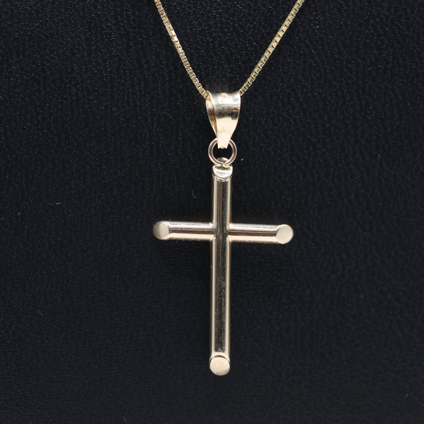 14KT GOLD BOX CHAIN WITH SIMPLE CROSS SET - 3 SIZES
