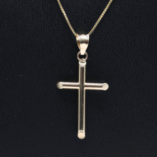 14KT GOLD BOX CHAIN WITH SIMPLE CROSS SET - 3 SIZES