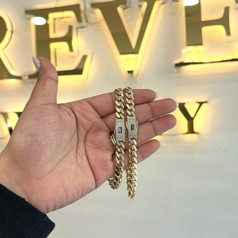 14KT GOLD 8MM MONACO CHAIN CLASSIC BRACELET CERTIFIED - PAVE LOCK