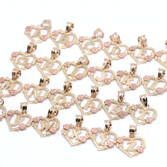 14KT GOLD HEART LETTERS A-Z WITH FLOWERS
