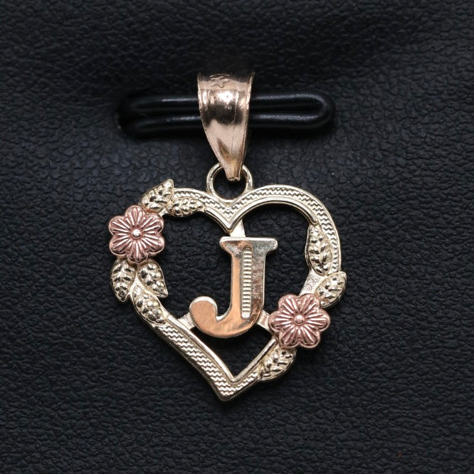 14KT GOLD HEART LETTERS A-Z WITH FLOWERS