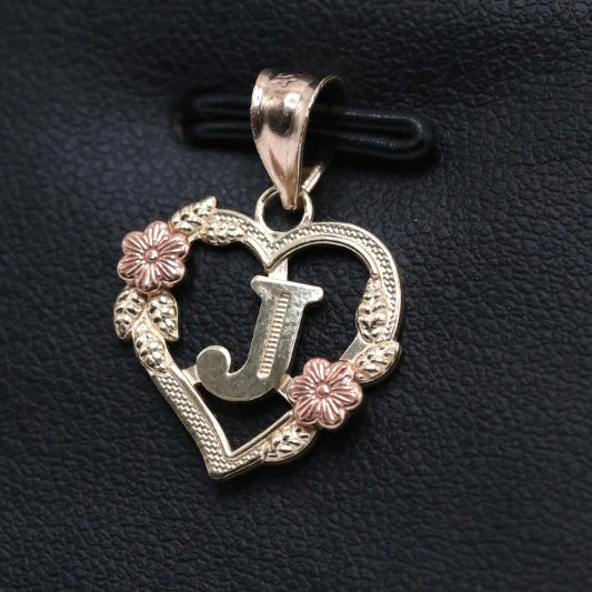 14KT GOLD HEART LETTERS A-Z WITH FLOWERS