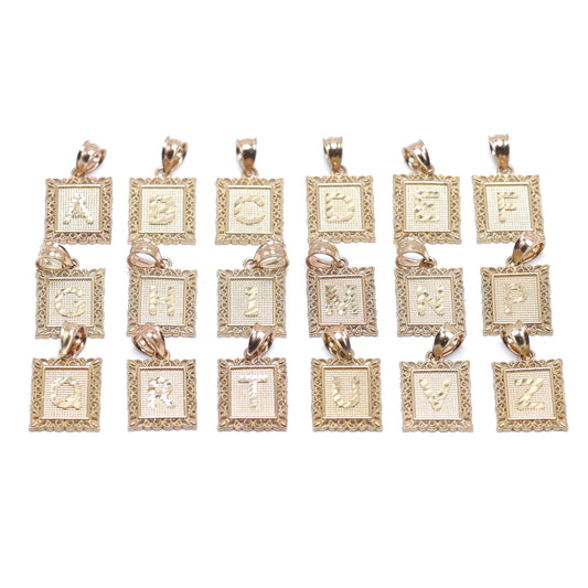 14KT GOLD SQUARE PLAQUE LETTER PENDANTS