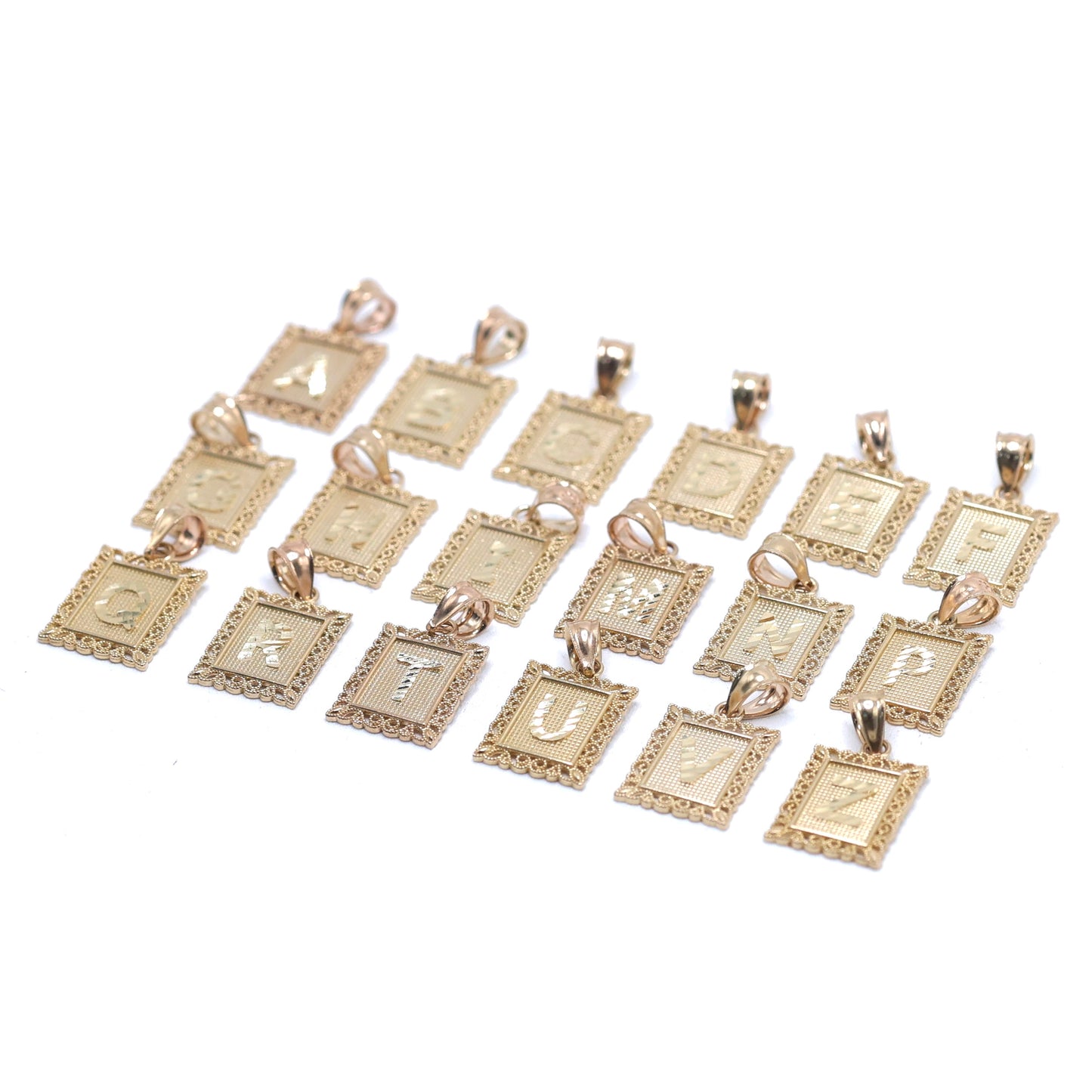 14KT GOLD SQUARE PLAQUE LETTER PENDANTS