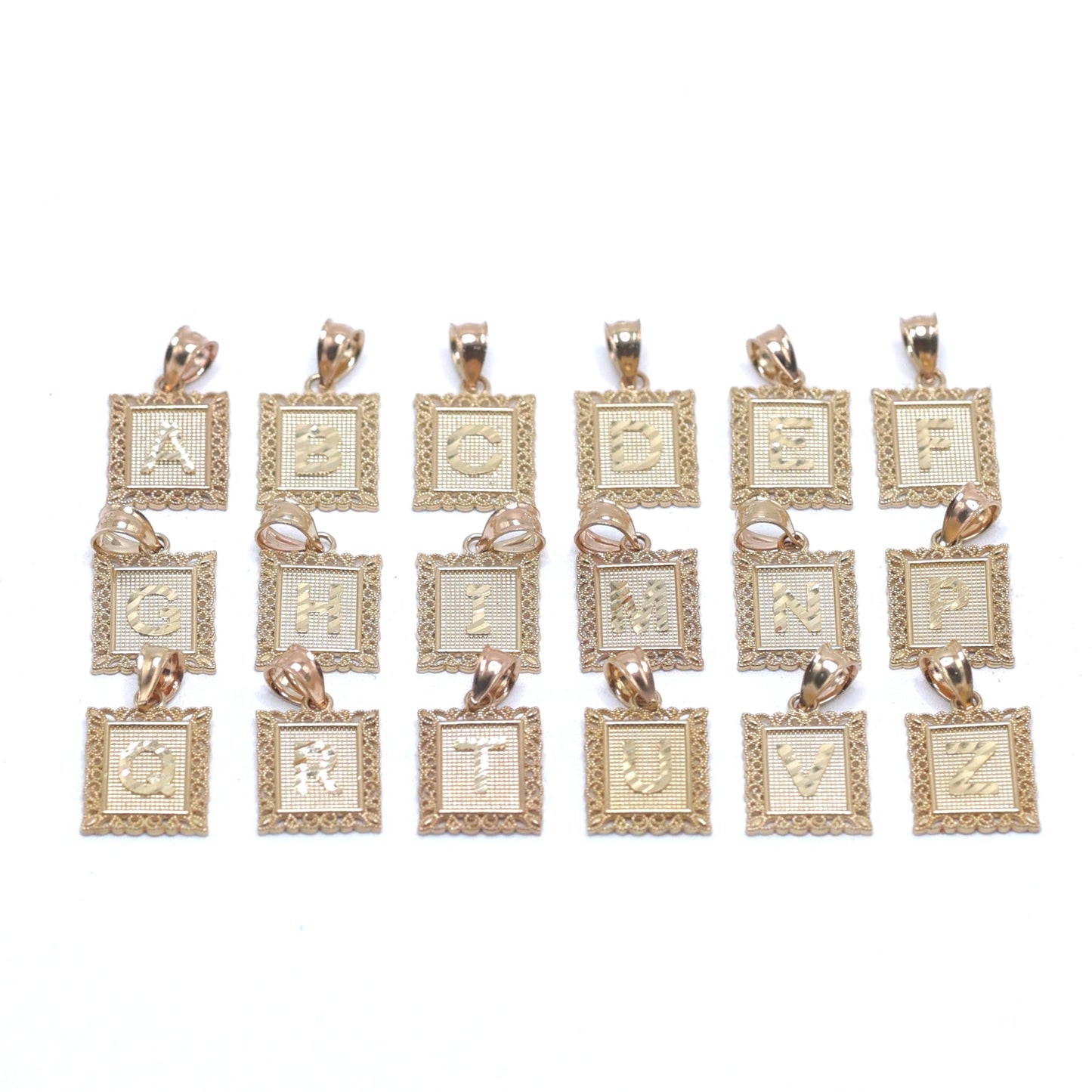 14KT GOLD SQUARE PLAQUE LETTER PENDANTS