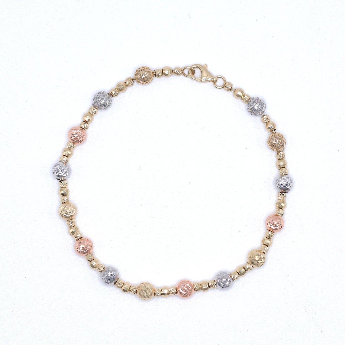 14KT GOLD 3-TONE 5MM BEAD BRACELET SEMISOLID - 2 SIZES AVAILABLE