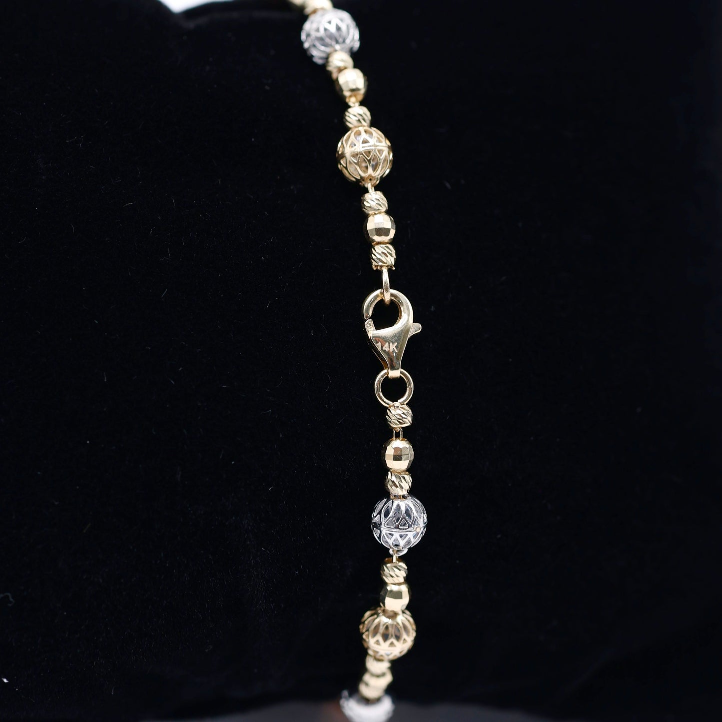 14KT GOLD 3-TONE 5MM BEAD BRACELET SEMISOLID - 2 SIZES AVAILABLE