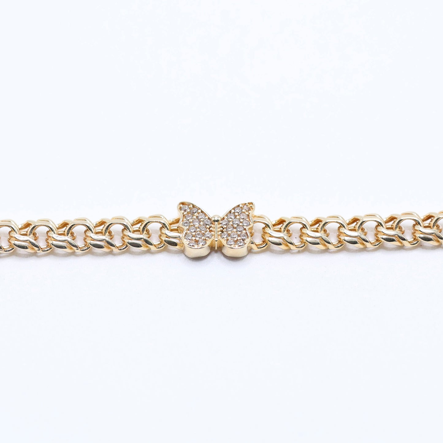 14KT GOLD 3 CZ BUTTERFLIES CHINO LINK BRACELET 5MM - SEMISOLID