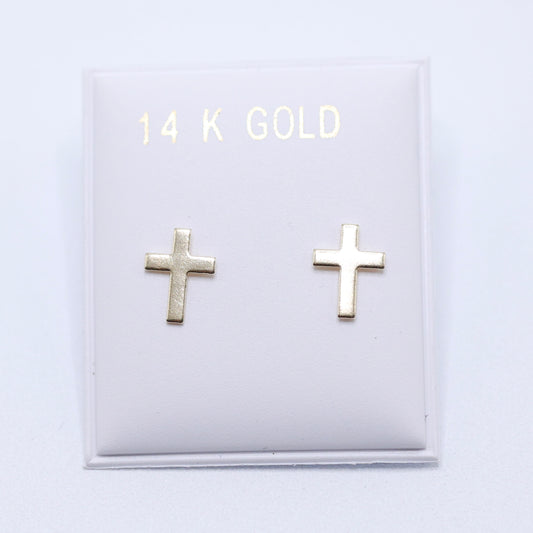 14KT GOLD SQUARED CROSS EARRINGS SCREW ON