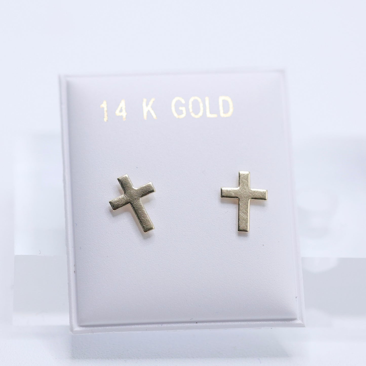 14KT GOLD SQUARED CROSS EARRINGS SCREW ON