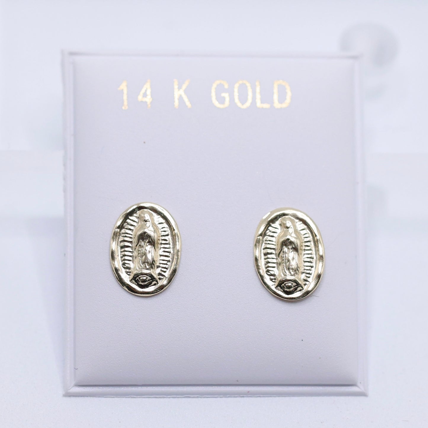 14KT GOLD OVAL VIRGEN DE GUADALUPE EARRINGS SCREW ON