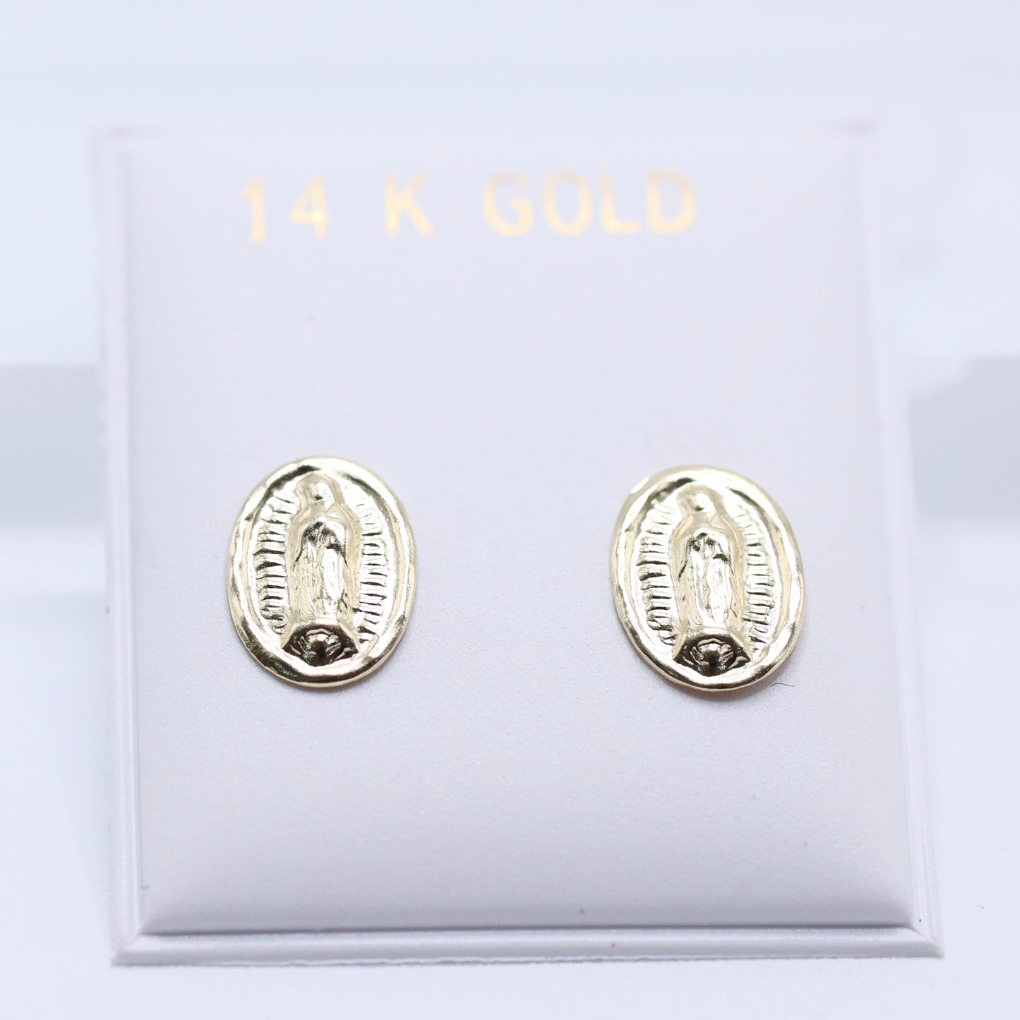 14KT GOLD OVAL VIRGEN DE GUADALUPE EARRINGS SCREW ON