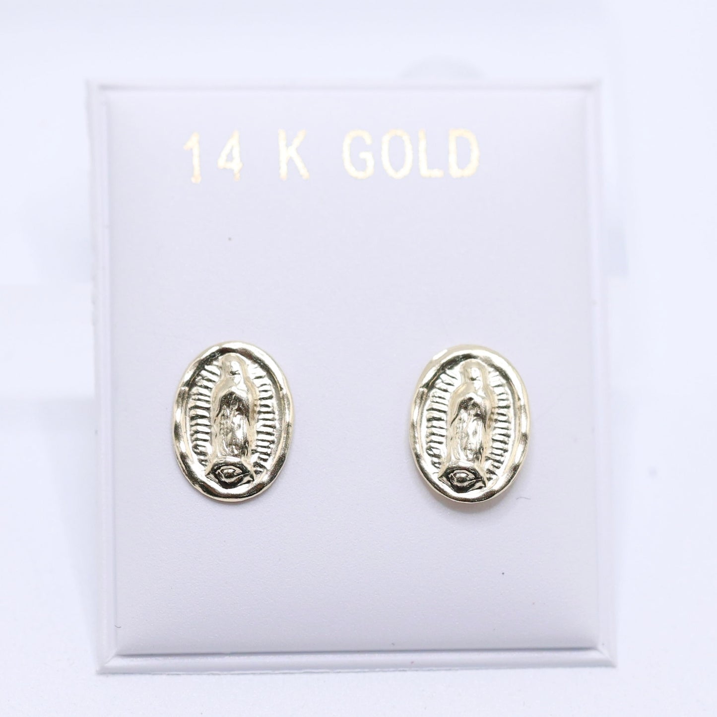 14KT GOLD OVAL VIRGEN DE GUADALUPE EARRINGS SCREW ON