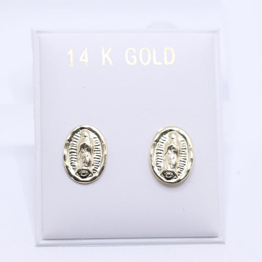 14KT GOLD OVAL VIRGEN DE GUADALUPE EARRINGS SCREW ON