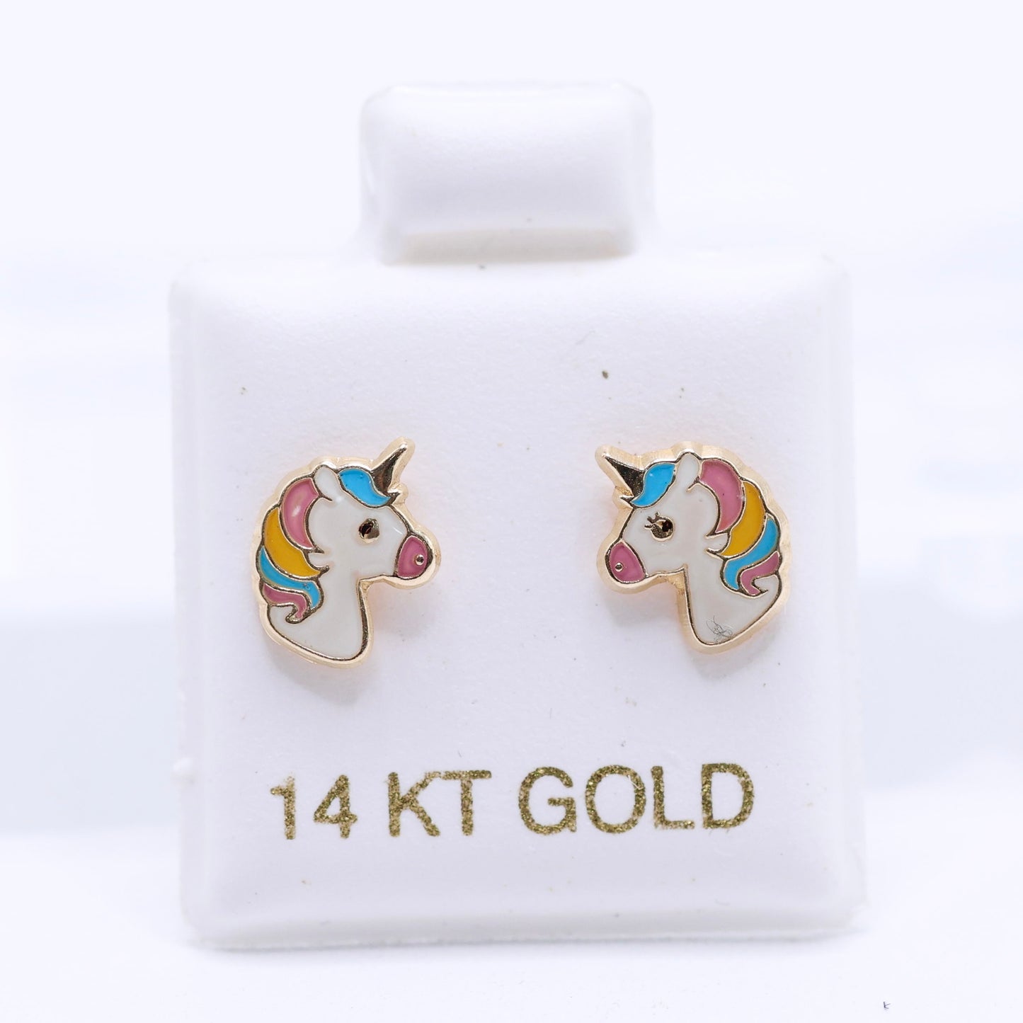 14KT GOLD UNICORN COLORFUL EARRINGS SCREW ON
