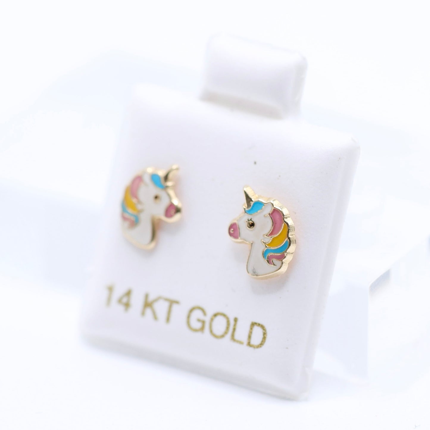 14KT GOLD UNICORN COLORFUL EARRINGS SCREW ON