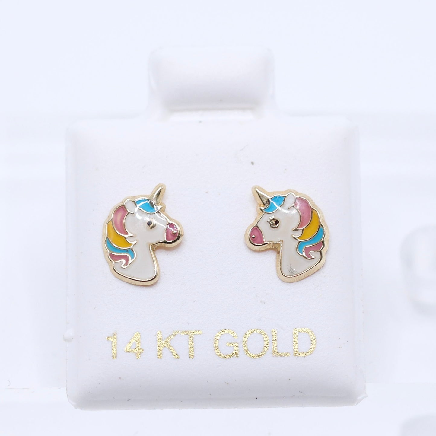 14KT GOLD UNICORN COLORFUL EARRINGS SCREW ON
