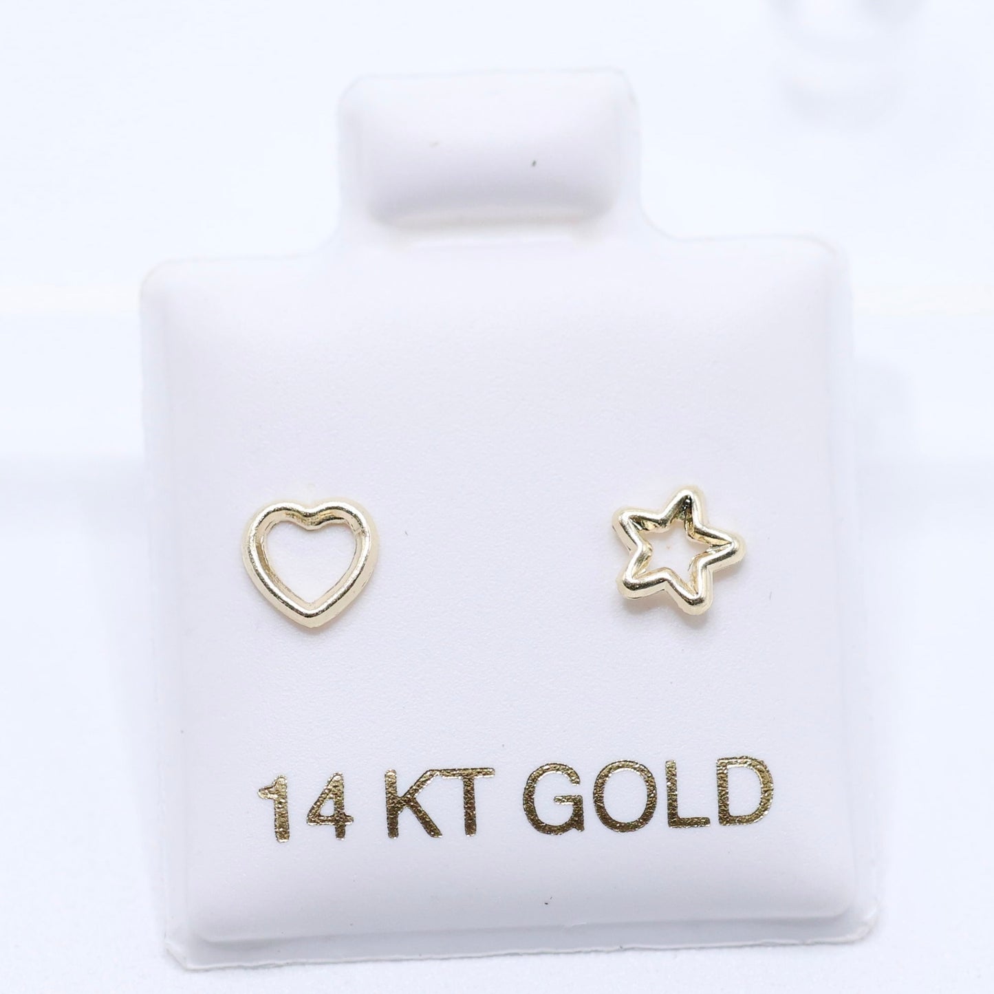 14KT GOLD HEART & STAR OUTLINE EARRINGS SCREW ON