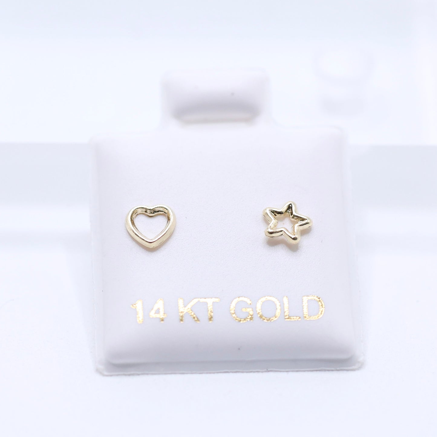 14KT GOLD HEART & STAR OUTLINE EARRINGS SCREW ON