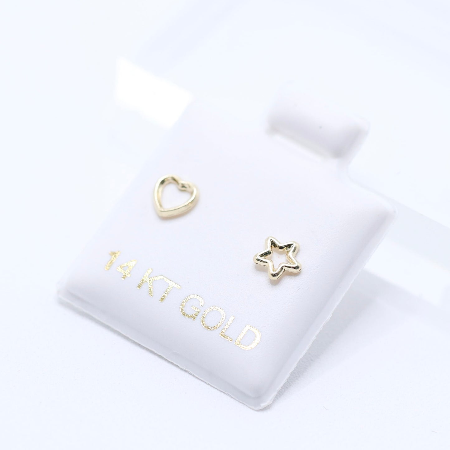 14KT GOLD HEART & STAR OUTLINE EARRINGS SCREW ON