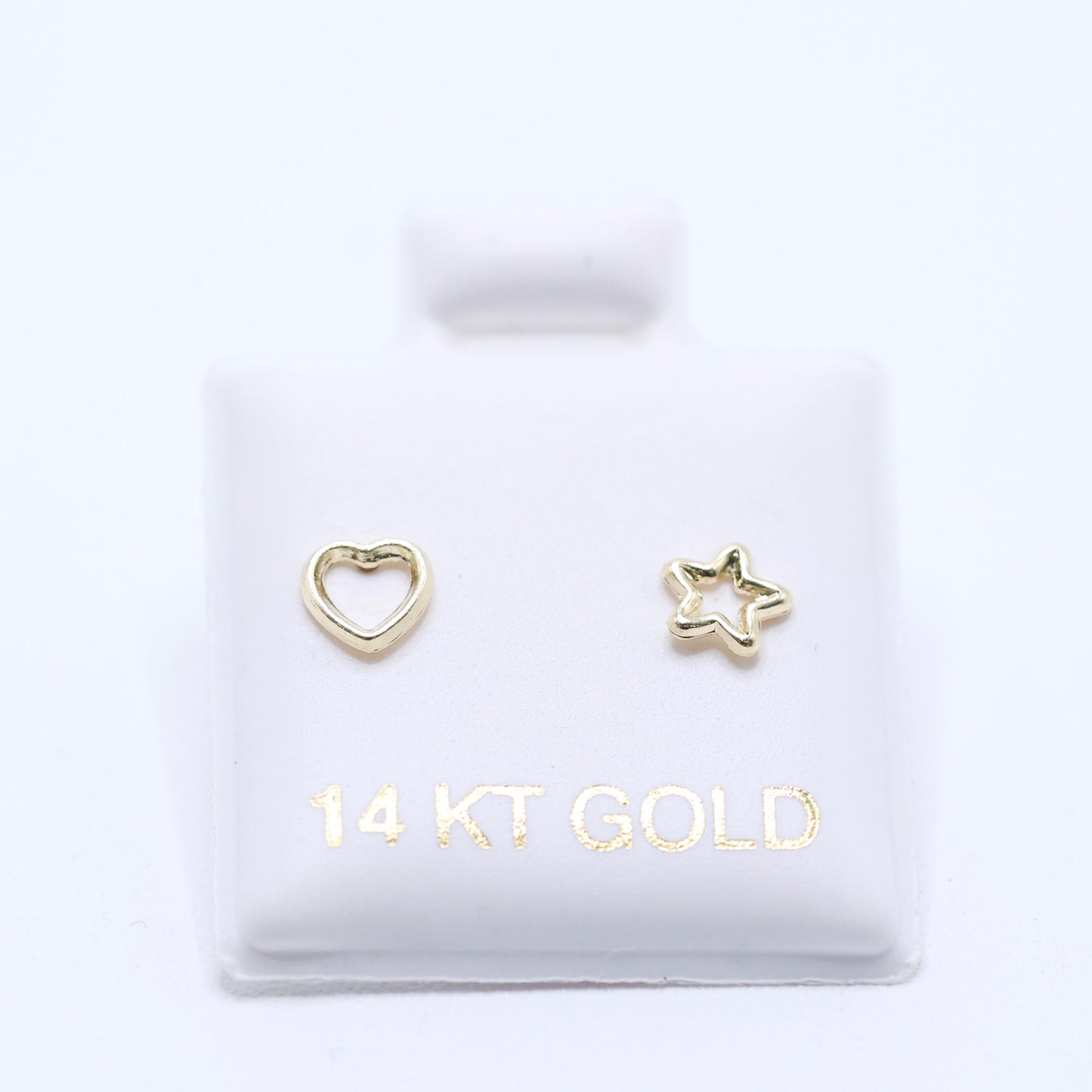 14KT GOLD HEART & STAR OUTLINE EARRINGS SCREW ON