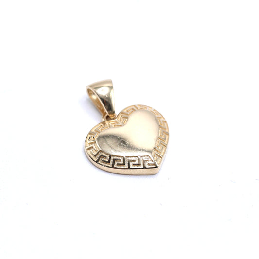 14KT GOLD GREEK HEART PENDANT SOLID - FREE LASER ENGRAVING