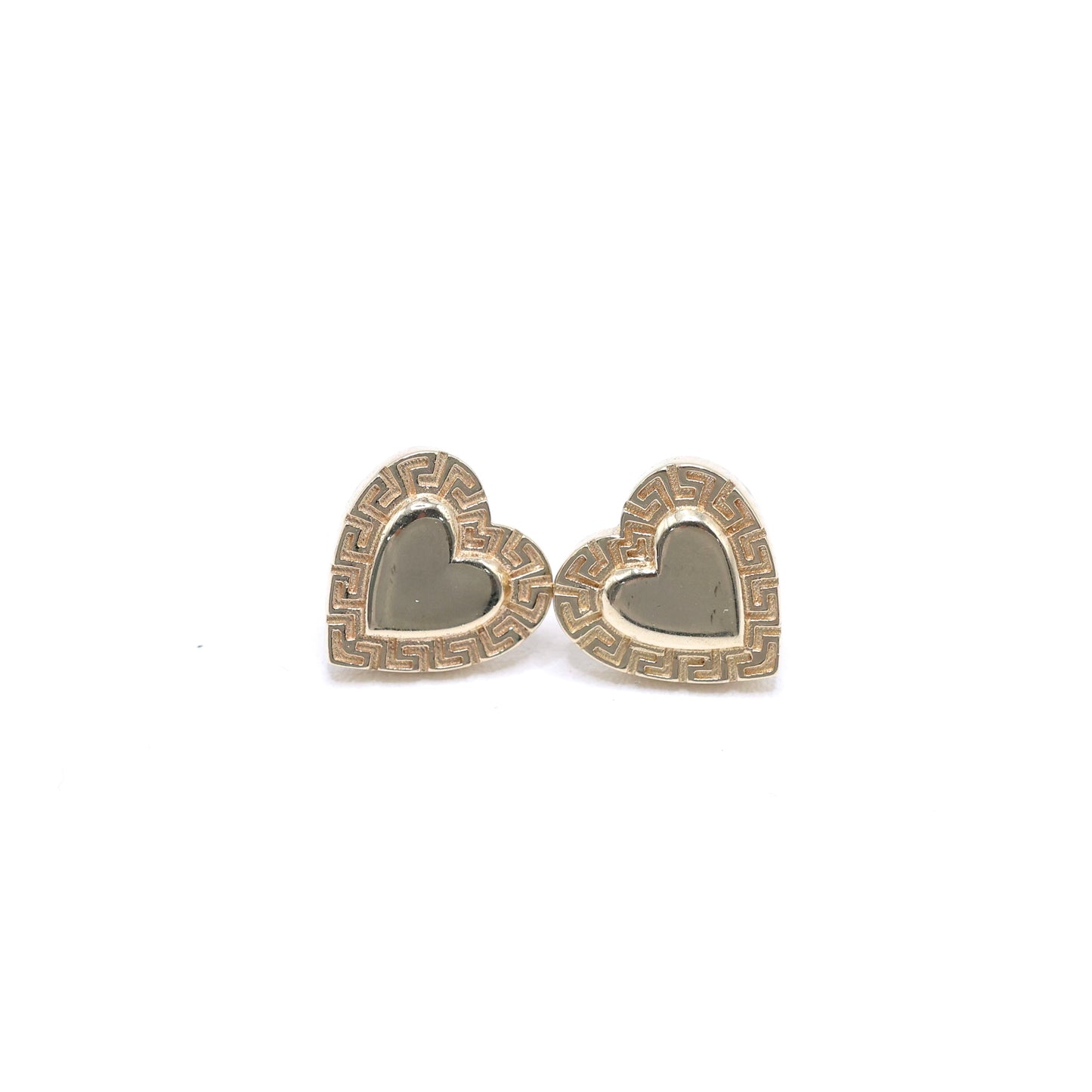 14KT GOLD GREEK HEART EARRINGS - SOLID PUSH BACK