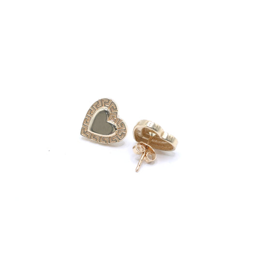 14KT GOLD GREEK HEART EARRINGS - SOLID PUSH BACK