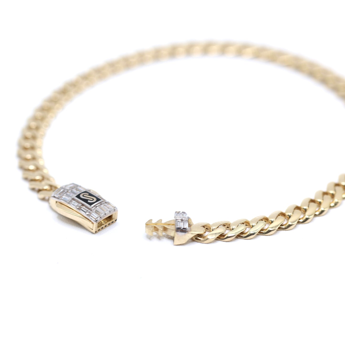 14KT GOLD MONACO CHAIN CLASSIC BRACELET 5MM - CERTIFIED BAGUETTE LOCK