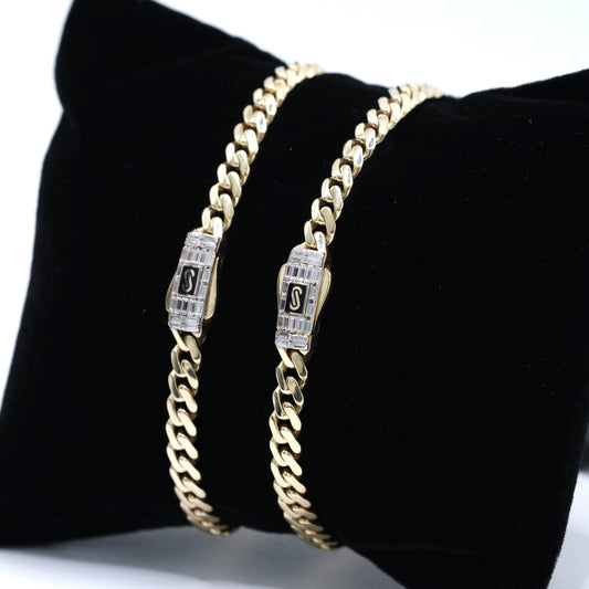 14KT GOLD MONACO CHAIN CLASSIC BRACELET 5MM - CERTIFIED BAGUETTE LOCK