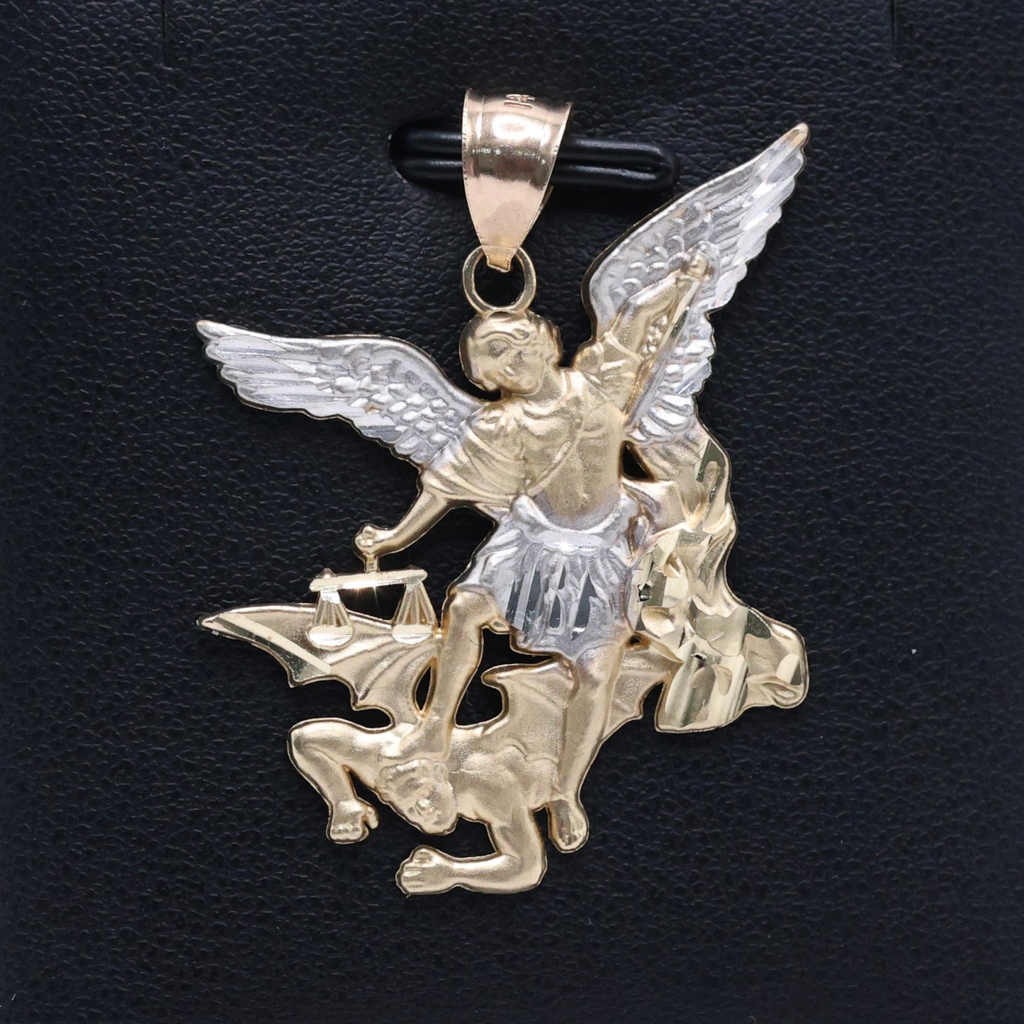 14KT GOLD SAN MIGUEL ARCANGEL 2 TONE LARGE PENDANT - SOLID